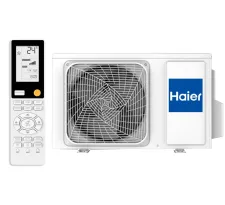 Poza bloc exterior si telecomanda Haier Flexis 12000BTU, gri lucios